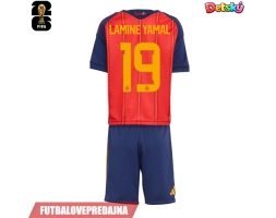 Lacne Dětský Futbalové dres Španielsko Lamine Yamal #19 MS 2026 Krátky Rukáv - Domáci (+ trenírky)